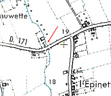 Map extract location of chapel N.D. de Seez rebuilt 1929