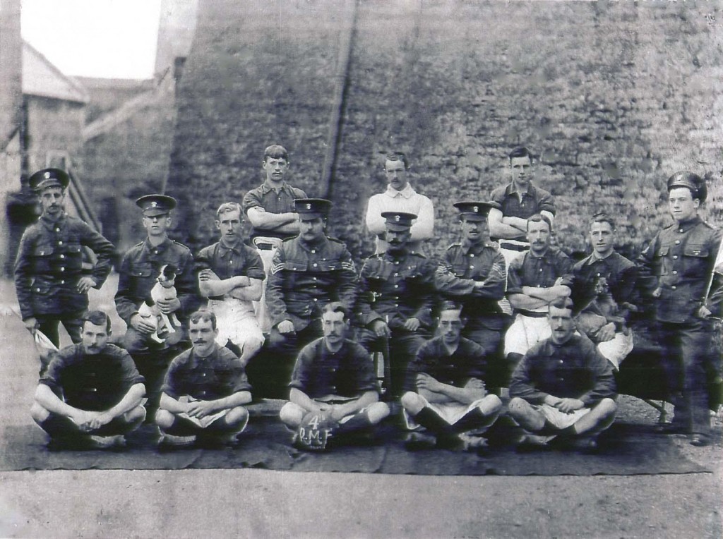 This photo of The 4th Battalion Royal Munster Fusiliers was taken in Kinsale circa 1911. Thank you to Fabian Murphy for allowing us to use his photograph. Fabian's Great Grandfather Colour Serjeant Arthur Thomas Saich is seated fourth from the left in the middle row. Arthur Thomas Saich , was born in Green Lane Hanwell Middlesex on 8th Sep 1870.