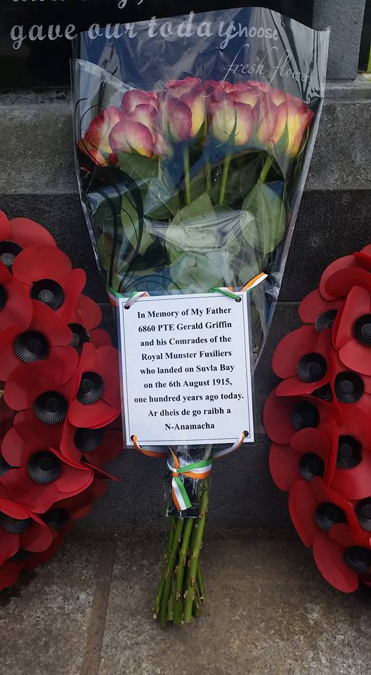 The tribute placed on the Memorial to mark the centenary of the Suvla Bay landing